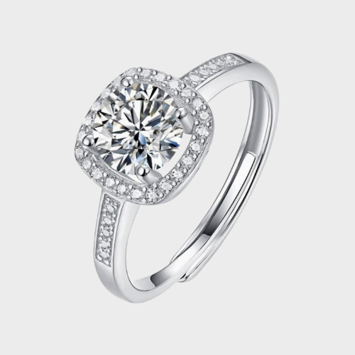 Moissanite Square Halo Ring